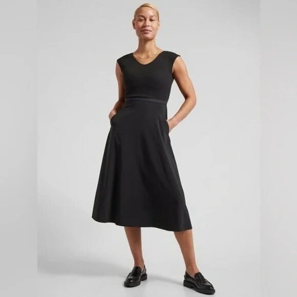 ATHLETA DRESS ryder sundress cutout midi a line sleeveless casual black M - Picture 1 of 11
